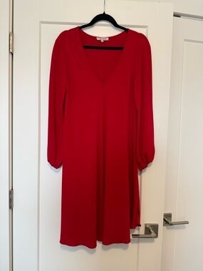 Amanda Uprichard Red V-Neck Long Sleeve Dress